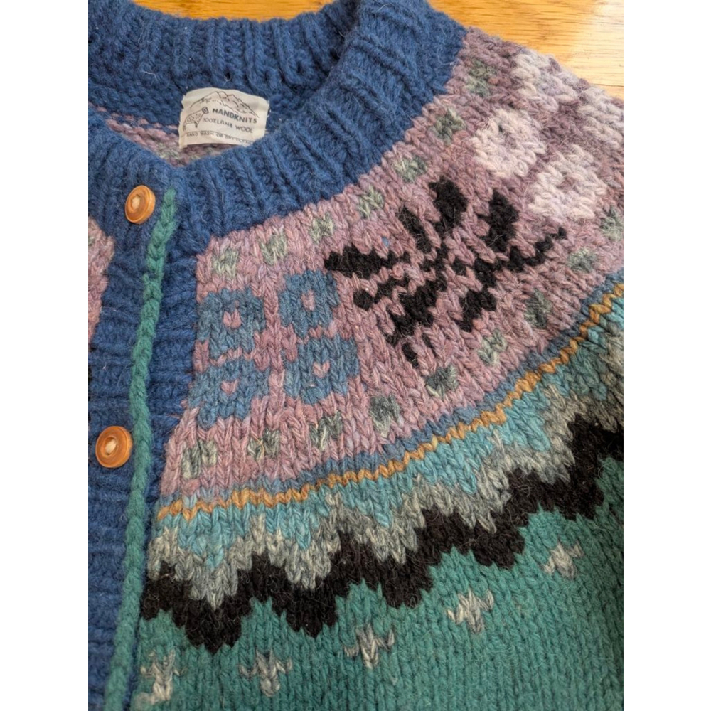 Handknits Vintage 100% Lambswool Fair Isle Button Cardigan Sweater Medium Large - Picture 4 of 12